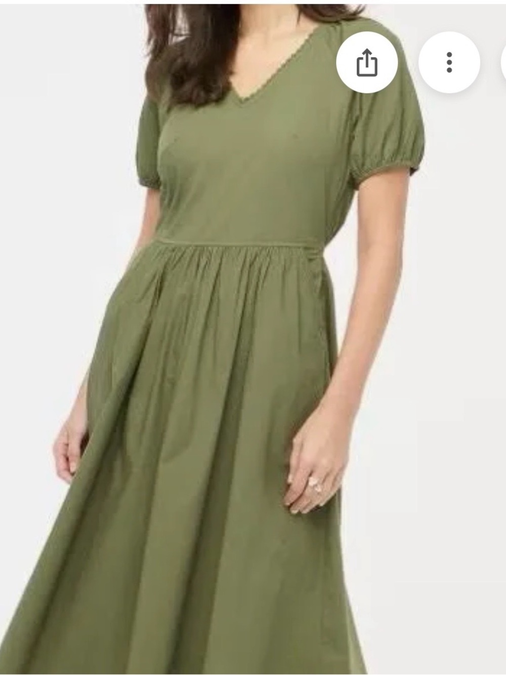 J. Crew Olive Green V-Neck Puff Sleeve Midi Dress - Picture 3 of 12